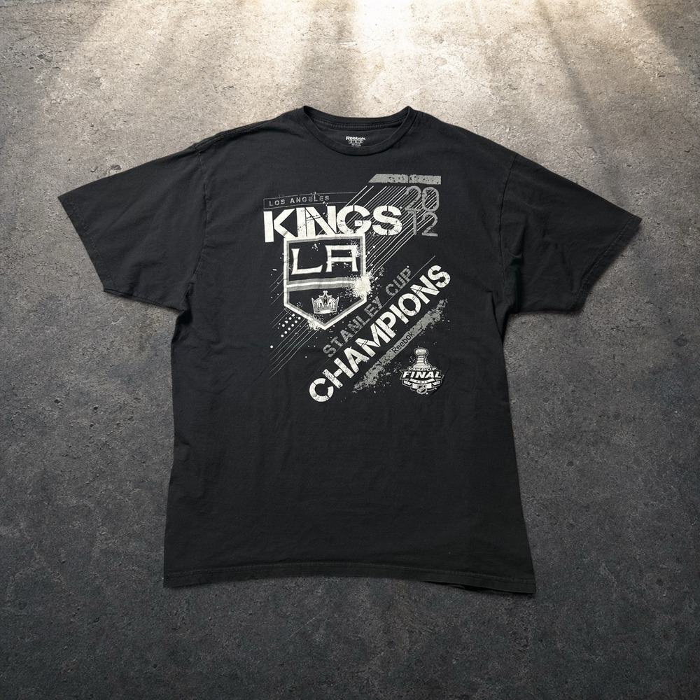 Reebok LA Kings 2012 Stanley Cup Champions T-Shirt Black XXL Vintage Retro Baggy